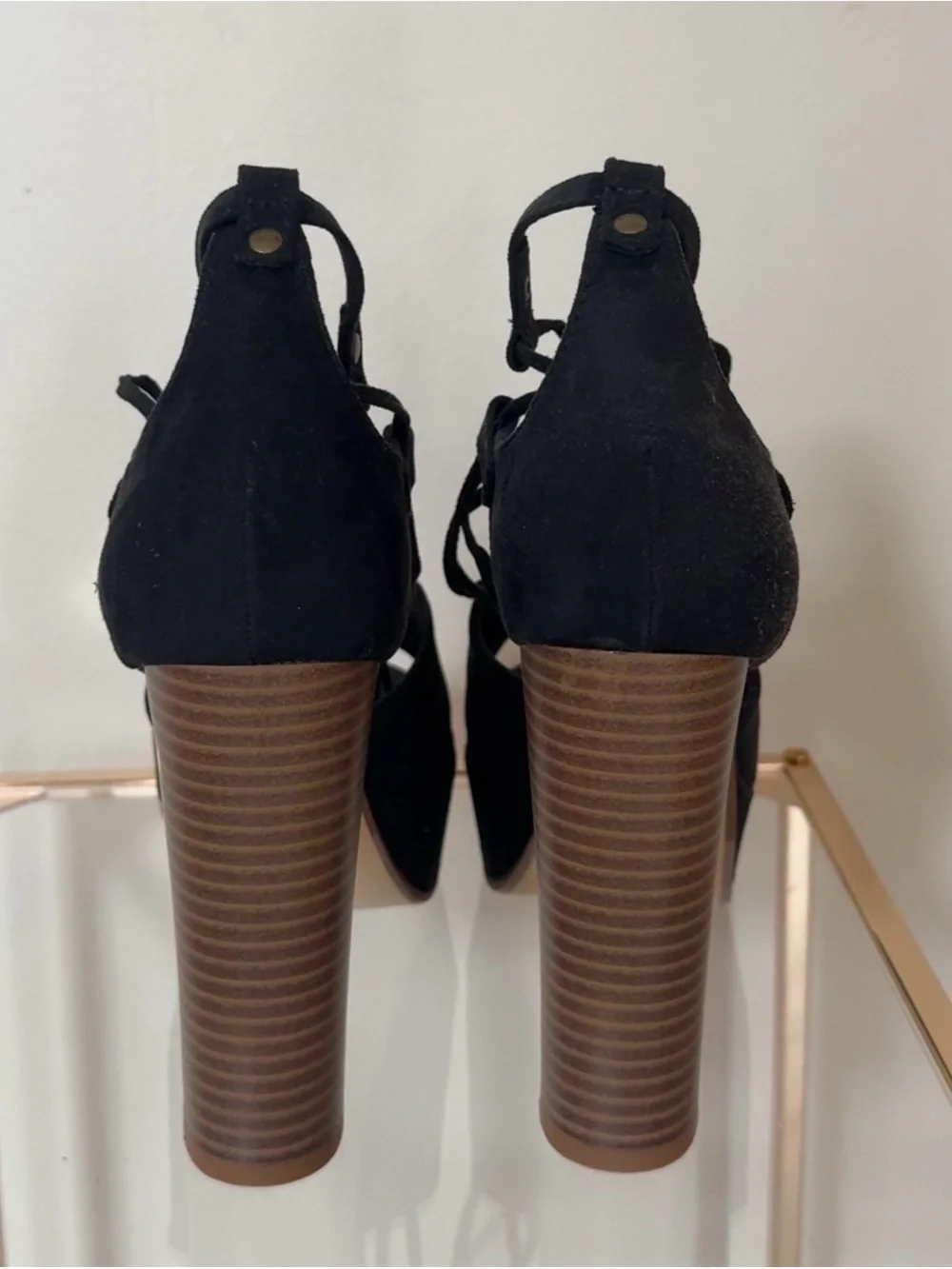 Black Lace-Up Platform Heels